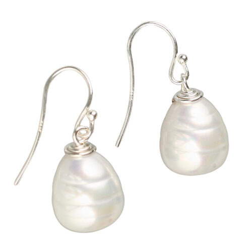 Grace Earring SW. 13.5mm creamy white Spanish pearl, 3cm drop earring. 925 SILVER hooks. Weight 4 grams per earring. Made in Australia