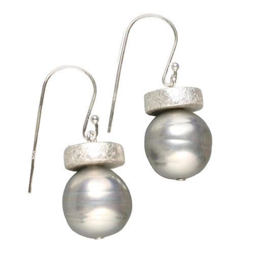 Lee Earring Silver. Triple plated 925 SILVER disc, 15.5mm silver Spanish pearl, 4cm drop earring. 925 SILVER hooks. Weight 8 grams per earring. Made in Australia