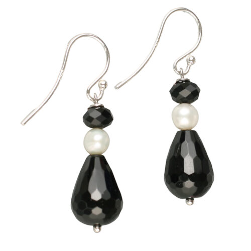 Dee Crystal Agate Earring. Faceted crystal, freshwater pearl & faceted agate, 4cm drop earring. 925 STIRLING SILVER hooks. Weight 2 grams. Made in Australia. 