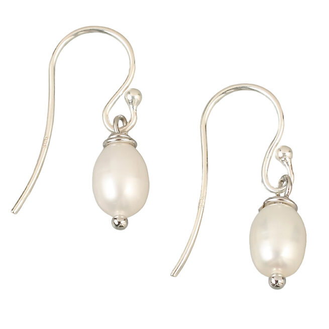 Petite Pearl earring S. Approximately 8mm long, freshwater rice pearl, 2.5cm drop earring. 925 SILVER hooks. Weight 1 gram. Hand made in Australia.