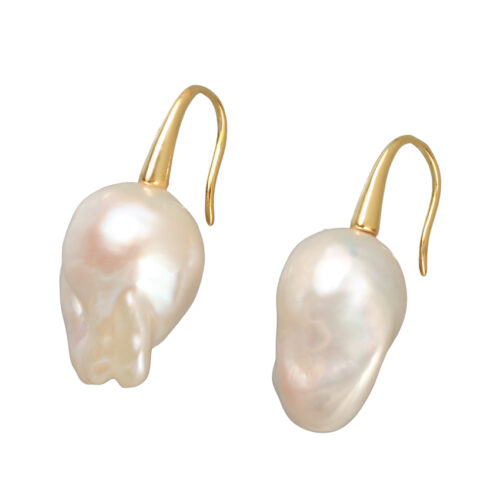 Bronte Baroque Pearl Earrings. Hand selected 14.5mm x 19.5mm Freshwater Baroque Pearls with 18K GOLD plate on 925 SILVER hooks. Total drop 4cm. Weight 4 grams per earring.  Each pearl is individual in its shape & size.