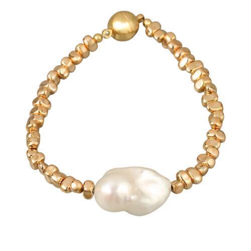 Jenna-G Bracelet. 5mm Electroplated Hematite beads with a lustrous approximately 15mm x 22mm Baroque freshwater pearl bracelet with a magnetic clasp. Length 19cm. Made in Australia. Each pearl is natural and unique in shape & size